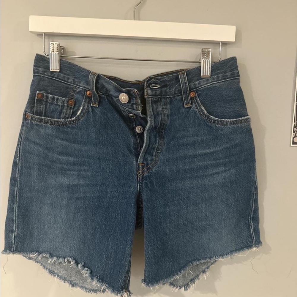 Levi's Blue Jean Shorts with Distressed Hem